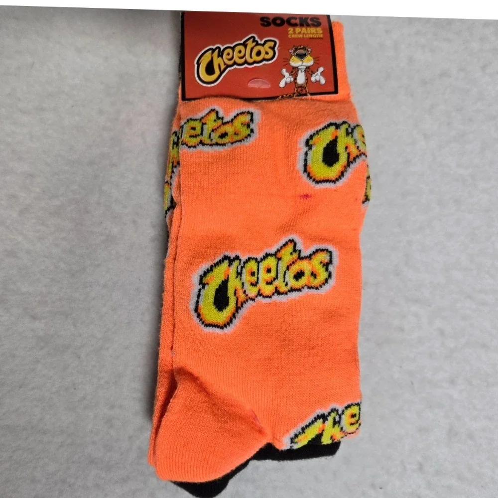 Cheetos Socks‎ 2-Pair Crew Length Novelty Socks Orange Black Men's Size L